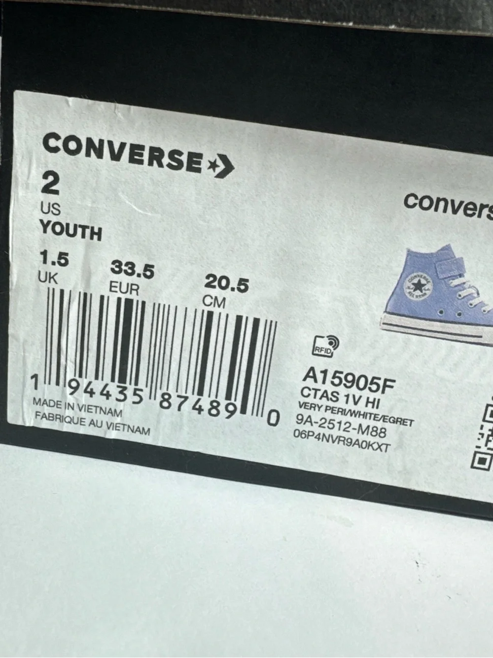 Converse Very Periwinkle High Top Sneakers Velcro closure NIB